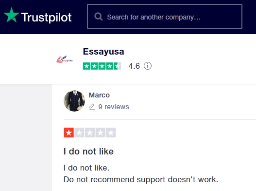 EssayUSA reviews on TrustPilot